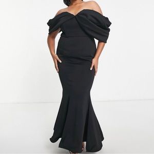 ASOS DESIGN Curve extreme drape sleeve wide hem maxi dress in black